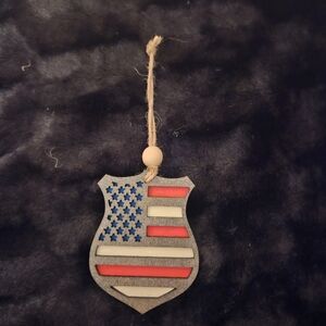 Christmas Tree Ornament  Wood Law Enforcement Badge Laser Cut Red White Blue